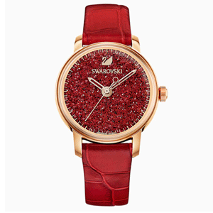 Red Rose Crystalline Hours Watch With Leather Strap