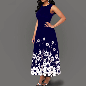 Maxi Elegant Long Sleeveless Party Dress with Floral Ankle-Length