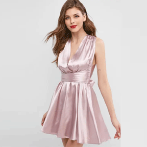 Satin Surplice Cross Wrap Tie Dress