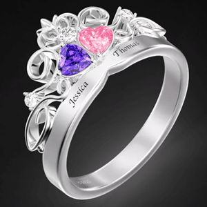Personalized Heart Birthstone Crown Princess Promise Ring With Engraving Silver