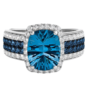 LONDON BLUE TOPAZ & 3/4 CT. TW. DIAMOND RING IN 14K WHITE GOLD