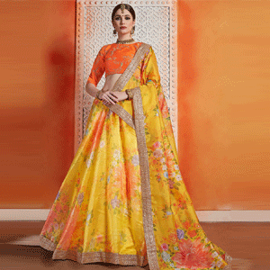 Yellow Embroidered A Line Lehenga