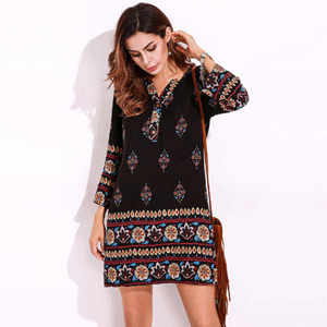 Plus Size Women Floral Printed Bohemian Mini Dress