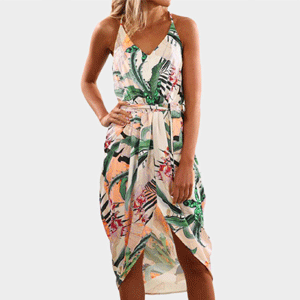 Printed Slit Asymmetric Tie Casual Dress