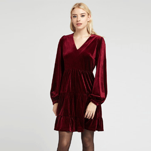  Louche Danick Velvet Tiered Dress Burgundy